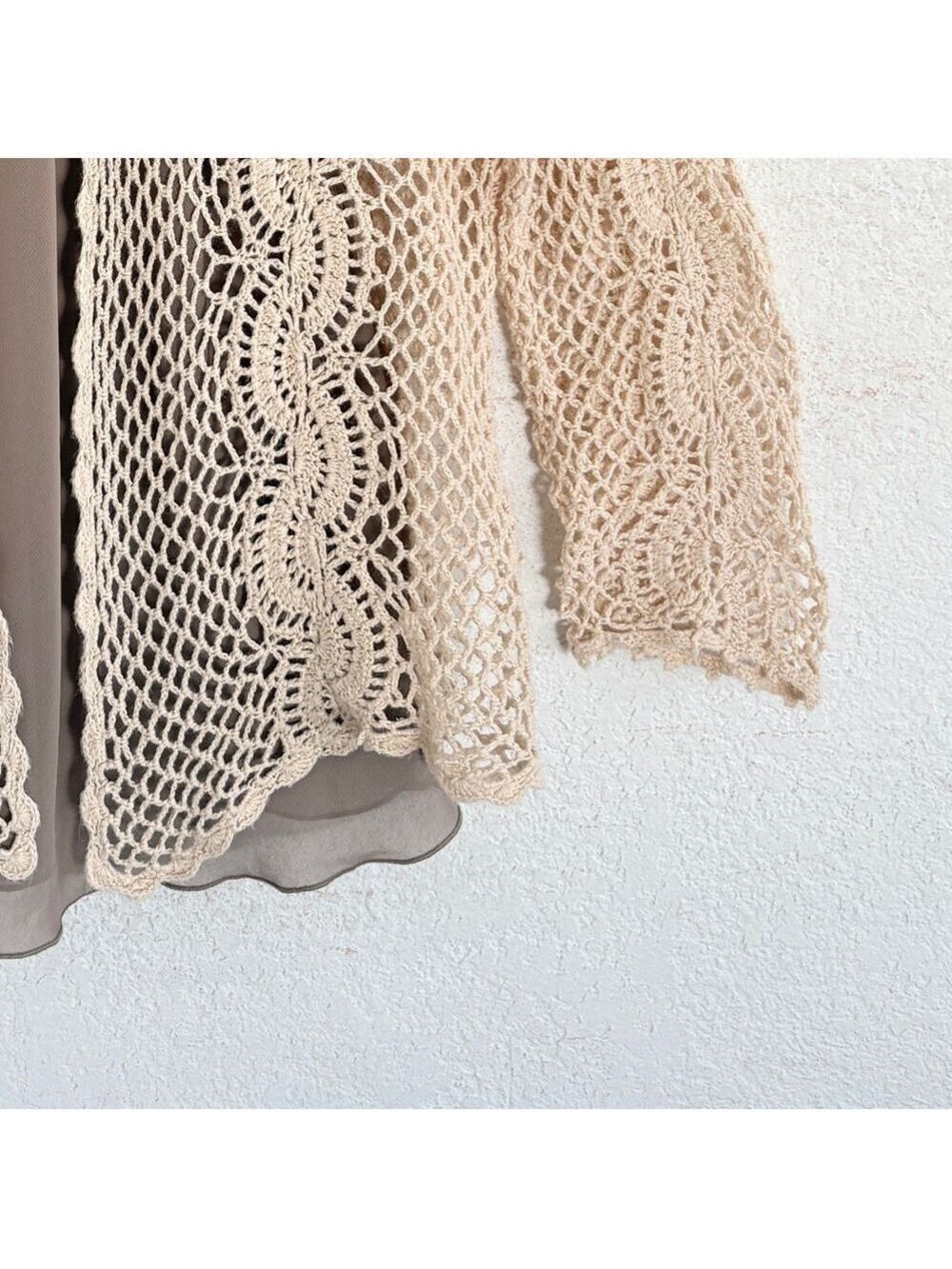 Vintage Open Knit Sweater Crochet Lace Fairy Indie Sleazy S Beige Cream - Picture 4 of 7